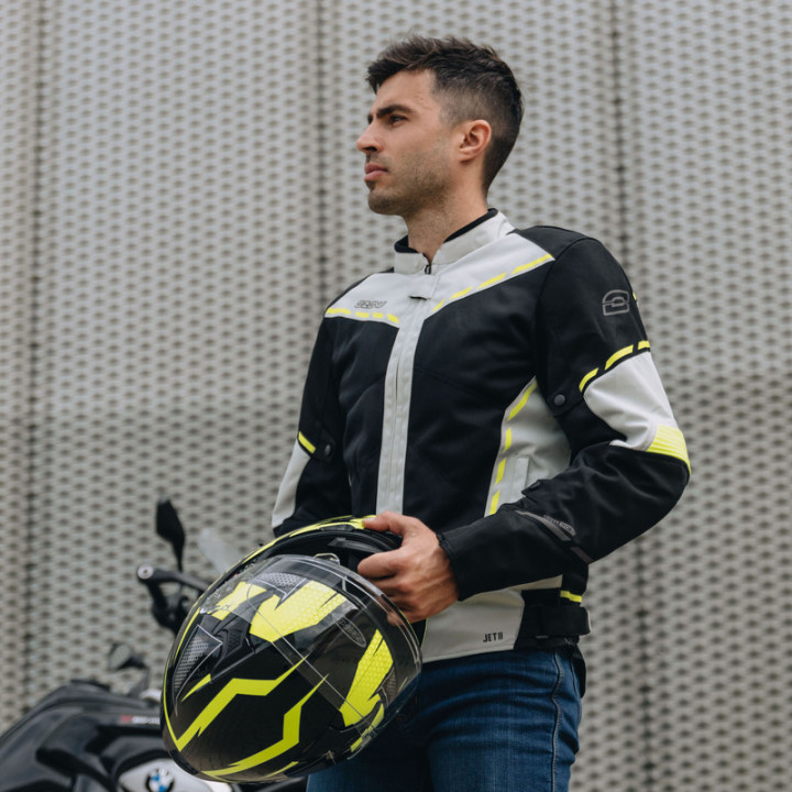 KURTKA MOTOCYKLOWA TEKSTYLNA OZONE JET 2 BLACK FLUO YELLOW XS