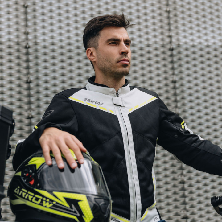 KURTKA MOTOCYKLOWA TEKSTYLNA OZONE JET 2 BLACK FLUO YELLOW XS