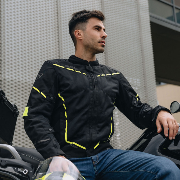 KURTKA MOTOCYKLOWA TEKSTYLNA OZONE JET 2 BLACK FLUO YELLOW XS
