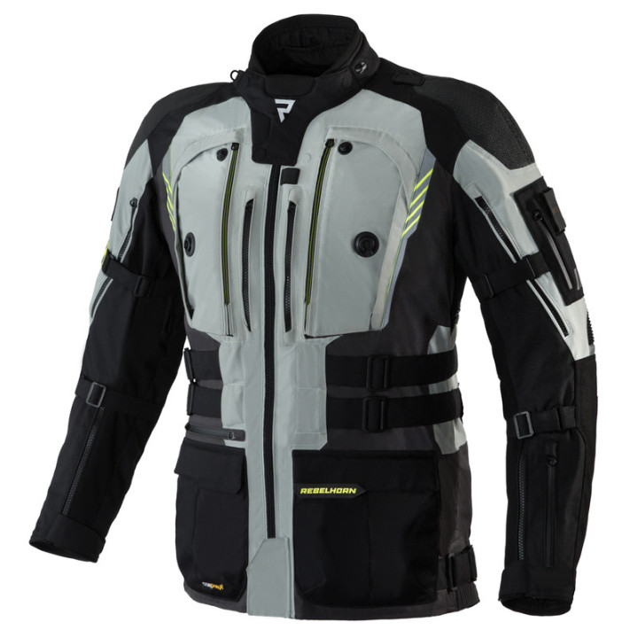 KURTKA MOTOCYKLOWA TEKSTYLNA REBELHORN PATROL GREY BLACK FLUO YELLOW