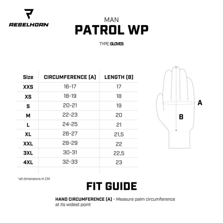 RĘKAWICE MOTOCYKLOWE REBELHORN PATROL WP BLACK XXS