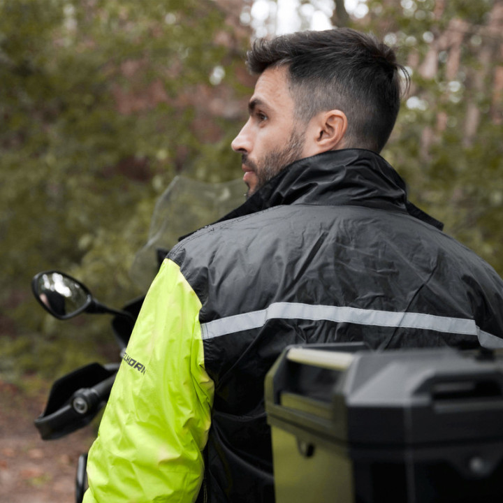 KOMBINEZON PRZECIWDESZCZOWY DWUCZĘŚCIOWY REBELHORN RAIN BLACK FLUO YELLOW