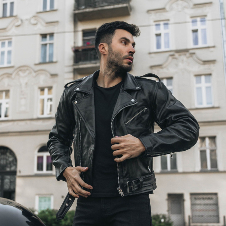 KURTKA MOTOCYKLOWA SKÓRZANA OZONE RAMONES BLACK