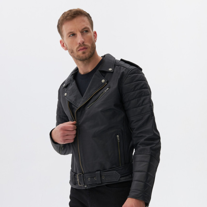 KURTKA MOTOCYKLOWA SKÓRZANA OZONE RAMONES MODERN MATT BLACK