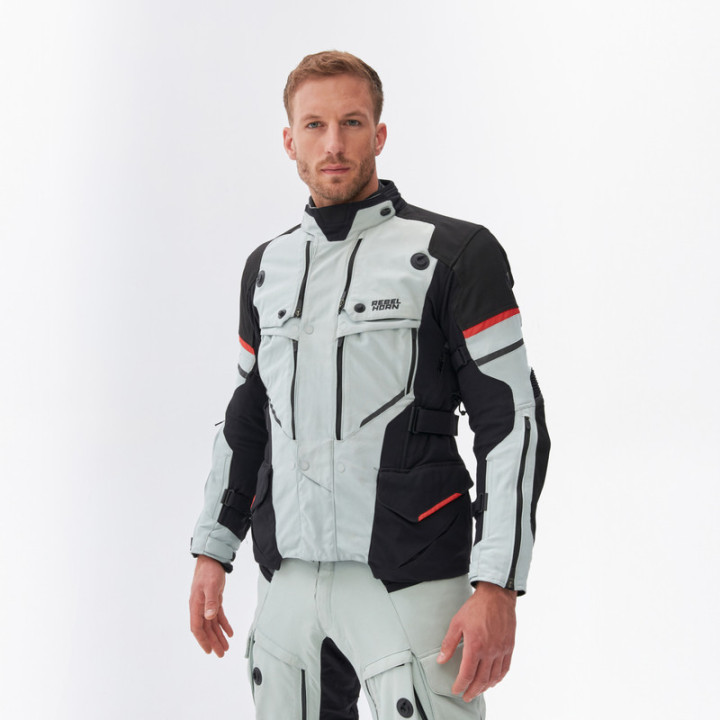 KURTKA MOTOCYKLOWA TEKSTYLNA REBELHORN RANGE GREY BLACK RED