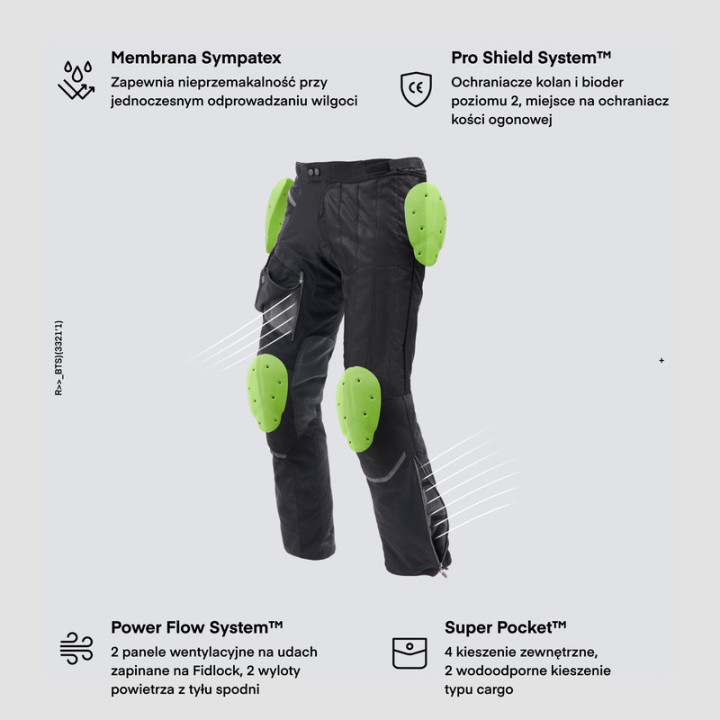 SPODNIE MOTOCYKLOWE TEKSTYLNE REBELHORN RANGE BLACK