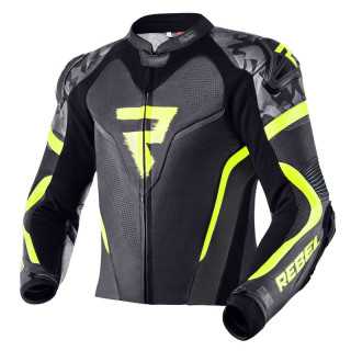 KURTKA MOTOCYKLOWA SKÓRZANA REBELHORN REBEL BLACK FLUO YELLOW
