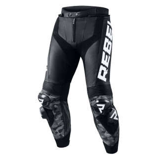 SPODNIE MOTOCYKLOWE SKÓRZANE REBELHORN REBEL BLACK WHITE