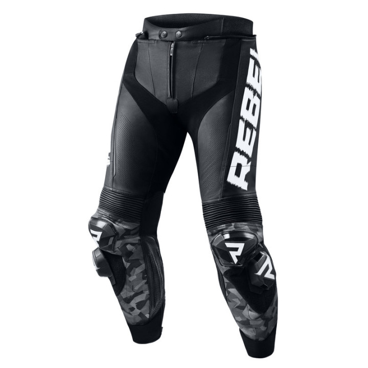 SPODNIE MOTOCYKLOWE SKÓRZANE REBELHORN REBEL BLACK WHITE