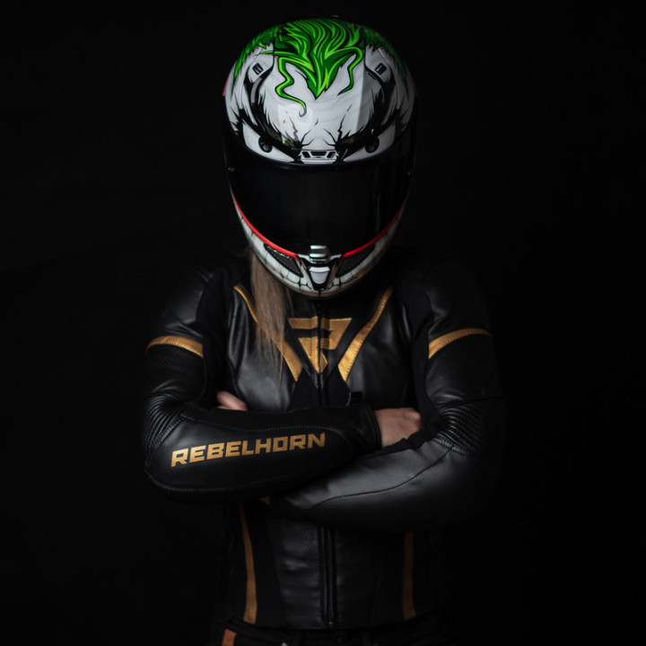 SPODNIE MOTOCYKLOWE SKÓRZANE DAMSKIE REBELHORN REBEL BLACK GOLD