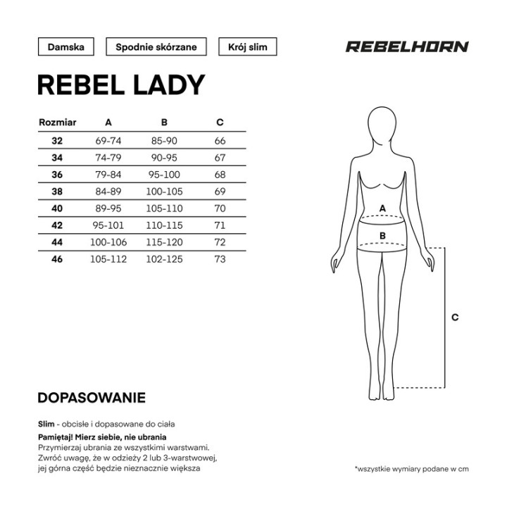 SPODNIE MOTOCYKLOWE SKÓRZANE DAMSKIE REBELHORN REBEL BLACK GOLD