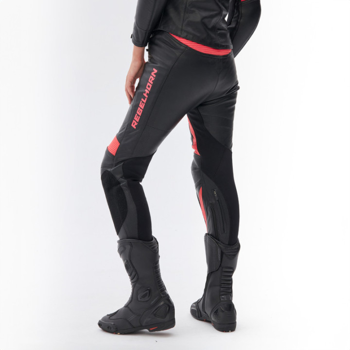 SPODNIE MOTOCYKLOWE SKÓRZANE DAMSKIE REBELHORN REBEL PINK BLACK