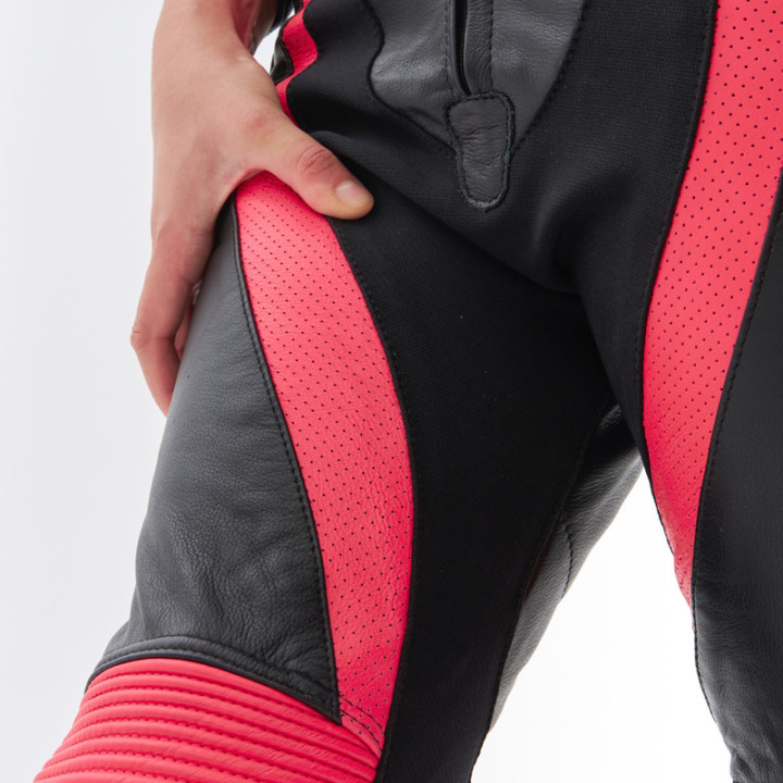 SPODNIE MOTOCYKLOWE SKÓRZANE DAMSKIE REBELHORN REBEL PINK BLACK